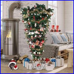 7Ft Upside down Artificial Christmas Tree with Metal Stand, Green Artificial Pin
