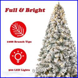 7.5FT Artificial Christmas Tree Prelit Xmas Snow Flocked Xmas Holiday Home Decor