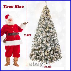 7.5FT Artificial Christmas Tree Prelit Xmas Snow Flocked Xmas Holiday Home Decor
