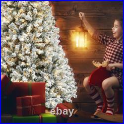 7.5FT Artificial Christmas Tree Prelit Xmas Snow Flocked Xmas Holiday Home Decor