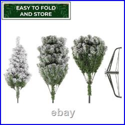 7.5FT Snow-Flocked Pine Realistic Artificial Holiday Christmas Tree with Stand