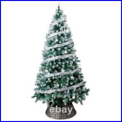 7.5FT Snow Tipped Christmas Tree with 350 Warm Lights & Silver Ribbon for Party