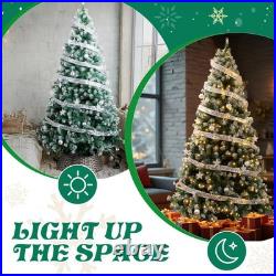 7.5FT Snow Tipped Christmas Tree with 350 Warm Lights & Silver Ribbon for Party