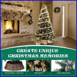 7.5FT Snow Tipped Christmas Tree with 350 Warm Lights & Silver Ribbon for Party