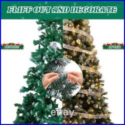 7.5FT Snow Tipped Christmas Tree with 350 Warm Lights & Silver Ribbon for Party