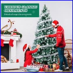 7.5FT Snow Tipped Christmas Tree with 350 Warm Lights & Silver Ribbon for Party