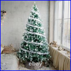 7.5FT Snow Tipped Christmas Tree with 350 Warm Lights & Silver Ribbon for Party