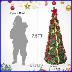 7.5F Prelit Pop Up Christmas Tree Artificial Pull up Xmas Decor Tree with 200Light