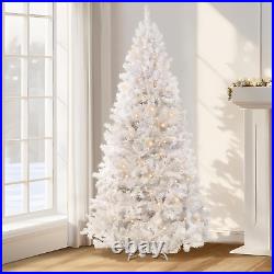 7.5Ft Pre-Lit Christmas Tree, White Artificial Full Spruce Christmas Tree for Ho