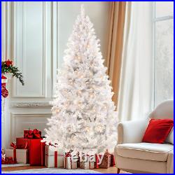 7.5Ft Pre-Lit Christmas Tree, White Artificial Full Spruce Christmas Tree for Ho