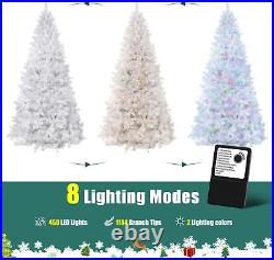 7.5Ft Pre-Lit Christmas Tree, White Artificial Full Spruce Christmas Tree for Ho