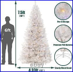 7.5Ft Pre-Lit Christmas Tree, White Artificial Full Spruce Christmas Tree for Ho