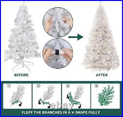 7.5Ft Pre-Lit Christmas Tree, White Artificial Full Spruce Christmas Tree for Ho