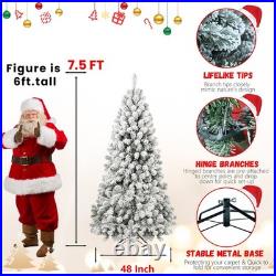 7.5 FT Snow Flocked Christmas Tree Artificial Xmas Tree Winter Home Decore Unlit