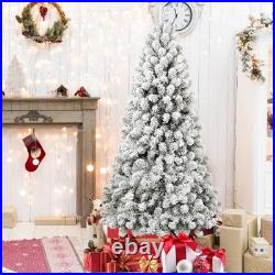 7.5 FT Snow Flocked Christmas Tree Artificial Xmas Tree Winter Home Decore Unlit
