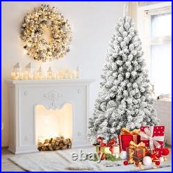 7.5 FT Snow Flocked Christmas Tree Artificial Xmas Tree Winter Home Decore Unlit