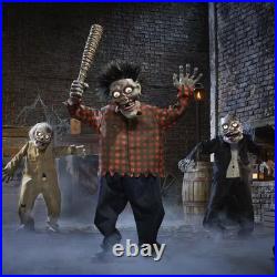 7.5 Ft Gruesome Grounds Animated LED Zombie Stack Trio Luxury Halloween Prop