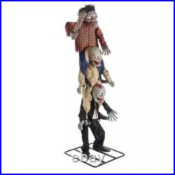 7.5 Ft Gruesome Grounds Animated LED Zombie Stack Trio Luxury Halloween Prop
