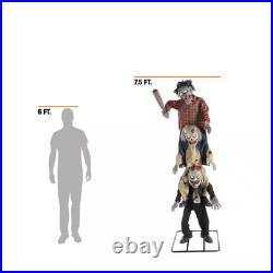 7.5 Ft Gruesome Grounds Animated LED Zombie Stack Trio Luxury Halloween Prop