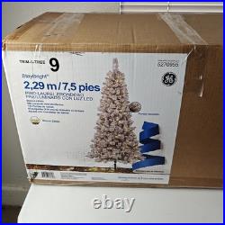 7.5 ft GE StayBright Pre-Lit LED Flocked Christmas Tree Laurel Pine White Lights 7.5 ft GE StayBright Pre-Lit LED Flocked Christmas Tree Laurel Pine White Lights