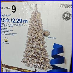 7.5 ft GE StayBright Pre-Lit LED Flocked Christmas Tree Laurel Pine White Lights 7.5 ft GE StayBright Pre-Lit LED Flocked Christmas Tree Laurel Pine White Lights