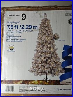 7.5 ft GE StayBright Pre-Lit LED Flocked Christmas Tree Laurel Pine White Lights 7.5 ft GE StayBright Pre-Lit LED Flocked Christmas Tree Laurel Pine White Lights