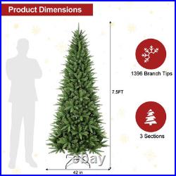 7.5 ft Pencil Artificial Christmas Tree Slim Unlit Xmastree with 1396 Branch Tip
