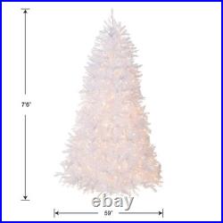 7.5 ft. Pre-Lit Dunhill Fir White Tree with Clear Lights, Plug-In 7.5 ft. Pre-Lit Dunhill Fir White Tree with Clear Lights, Plug-In