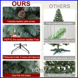 7.5 ft Prelit Artificial Snow Tips Christmas Tree With 450 Lights 92 Pinecones