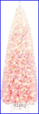 7.5 ft pink gradient pre-lit snow flocked tall Christmas tree slim skinny xmas