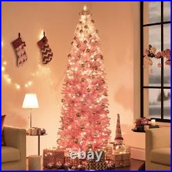 7.5 ft pink gradient pre-lit snow flocked tall Christmas tree slim skinny xmas