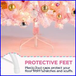7.5 ft pink gradient pre-lit snow flocked tall Christmas tree slim skinny xmas