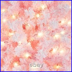 7.5 ft pink gradient pre-lit snow flocked tall Christmas tree slim skinny xmas