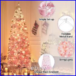 7.5 ft pink gradient pre-lit snow flocked tall Christmas tree slim skinny xmas