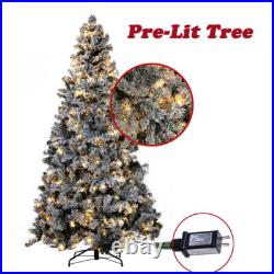 7.5ft Artificial Christmas Tree Prelit Xmas Snow Flocked LED Light Holiday Decor
