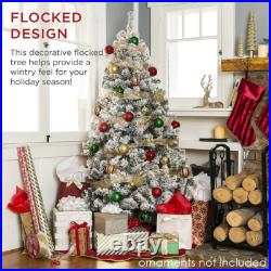 7.5ft Artificial Pre-lit Christmas Tree Snow White Flocked Hinged Bushy Xmas