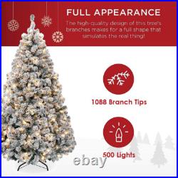 7.5ft Artificial Pre-lit Christmas Tree Snow White Flocked Hinged Bushy Xmas
