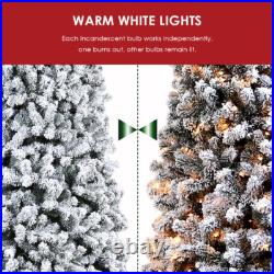 7.5ft Artificial Pre-lit Christmas Tree Snow White Flocked Hinged Bushy Xmas