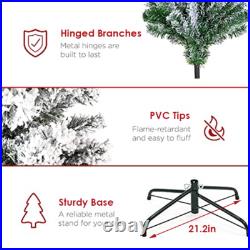 7.5ft Artificial Pre-lit Christmas Tree Snow White Flocked Hinged Bushy Xmas