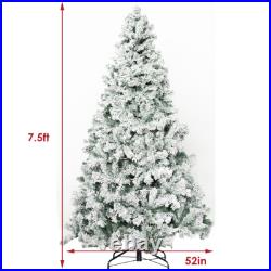 7.5ft Artificial Pre-lit Christmas Tree Snow White Flocked Hinged Bushy Xmas