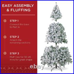 7.5ft Artificial Pre-lit Christmas Tree Snow White Flocked Hinged Bushy Xmas