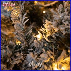 7.5ft Artificial Pre-lit Christmas Tree Snow White Flocked Hinged Bushy Xmas