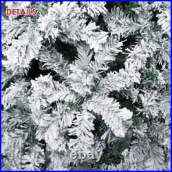 7.5ft Artificial Pre-lit Christmas Tree Snow White Flocked Hinged Bushy Xmas