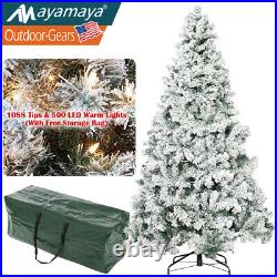 7.5ft Pre-lit Snow Flocked Artificial Christmas Tree Warm Lights for Home Decor 7.5ft Pre-lit Snow Flocked Artificial Christmas Tree Warm Lights for Home Decor