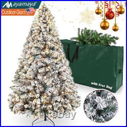 7.5ft Pre-lit Snow Flocked Artificial Christmas Tree with LED Lights for Home