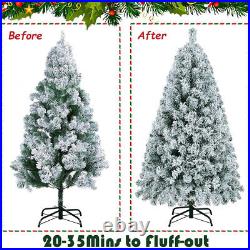 7.5ft Pre-lit Snow Flocked Artificial Christmas Tree with LED Lights for Home