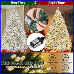 7.5ft Pre-lit Snow Flocked Artificial Christmas Tree with LED Lights for Home