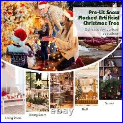 7.5ft Pre-lit Snow Flocked Artificial Christmas Tree with LED Lights for Home