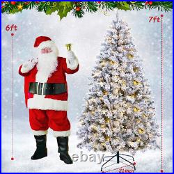 7.5ft Pre-lit Snow Flocked Artificial Christmas Tree with LED Lights for Home