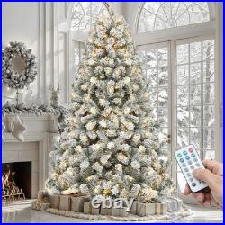 7.5ft Prelit Snow Flocked Artificial Full Christmas Tree with Remote Control